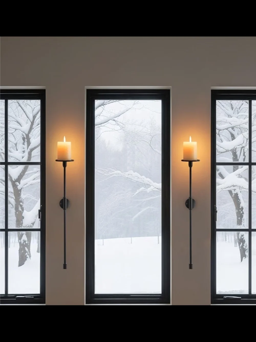 Wall-Mounted Black Metal Candle Sconce - Unbranded